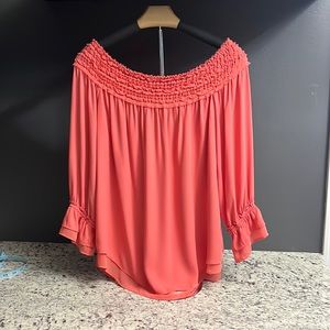 White House, Black market, coral blouse